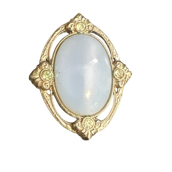 Vintage Gold-Tone Brooch With Light Blue Stone & Rhinestones - Picture 1 of 3